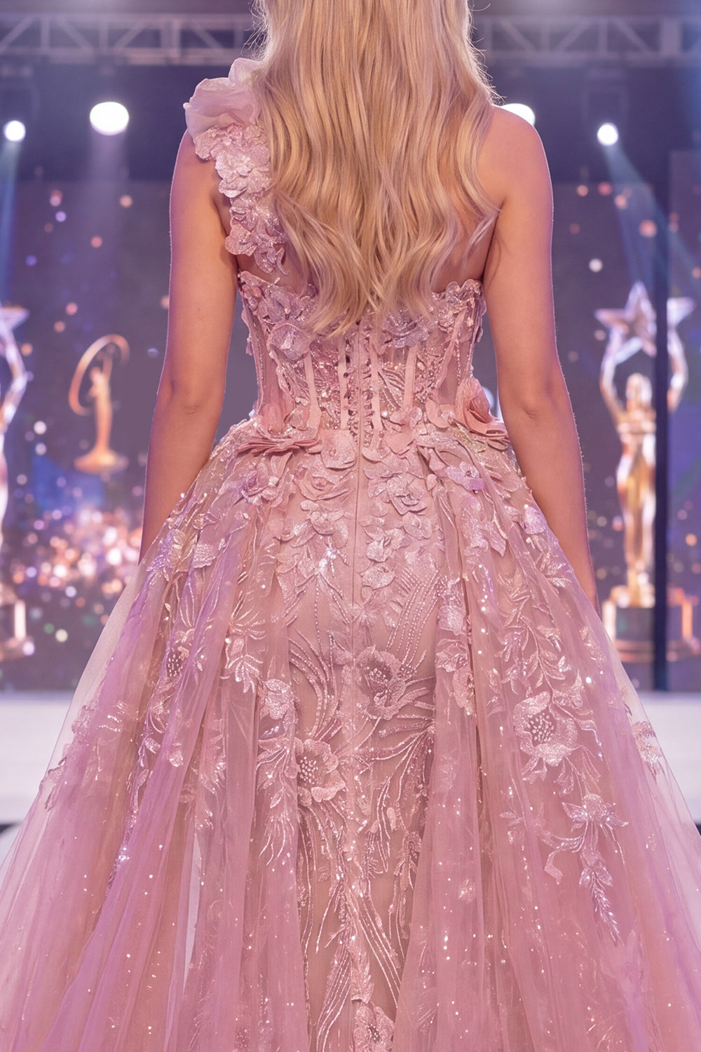 Sparkly Blush Corset Long Mermaid Beaded Floral Pageant Dress with Cape