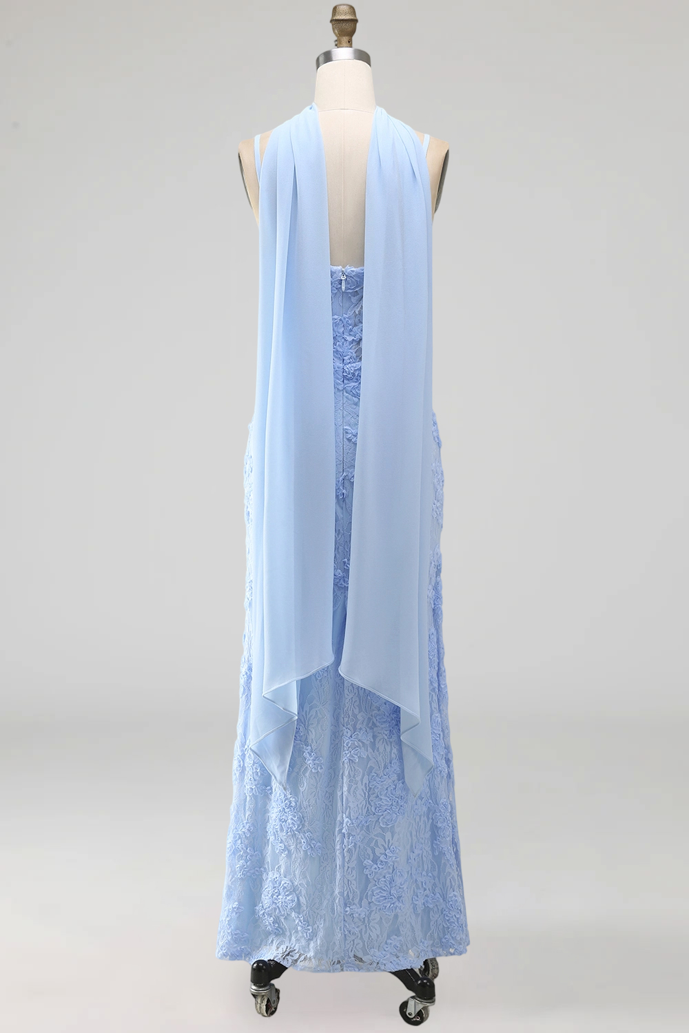 Blue Spaghetti Straps Sheath Floral Maxi Formal Dress