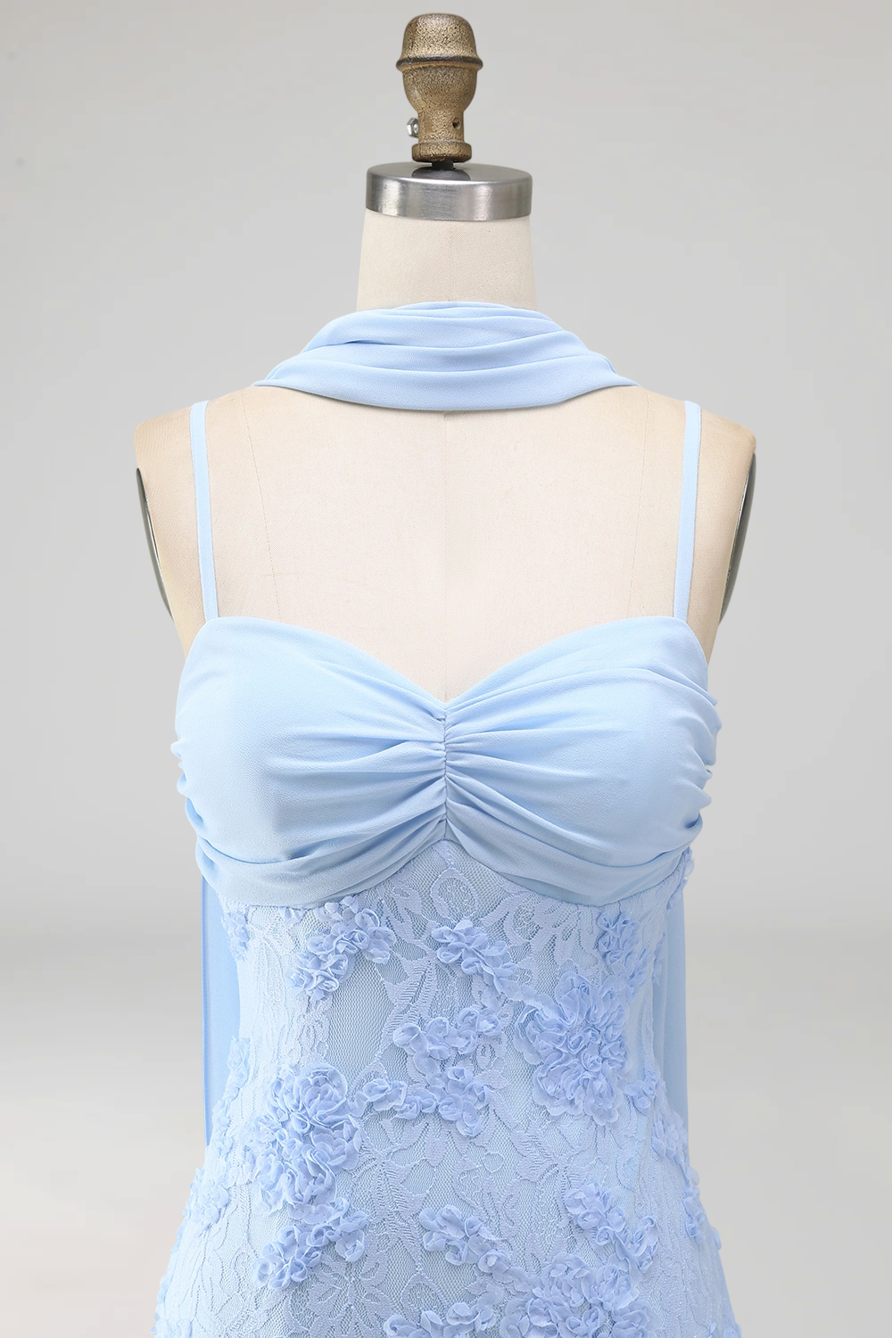 Blue Spaghetti Straps Sheath Floral Maxi Formal Dress