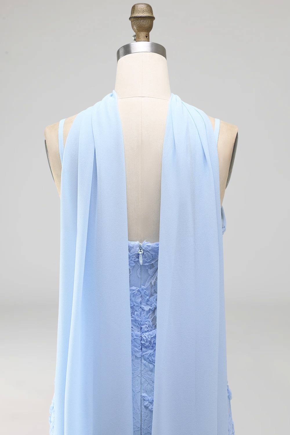 Blue Spaghetti Straps Sheath Floral Maxi Formal Dress