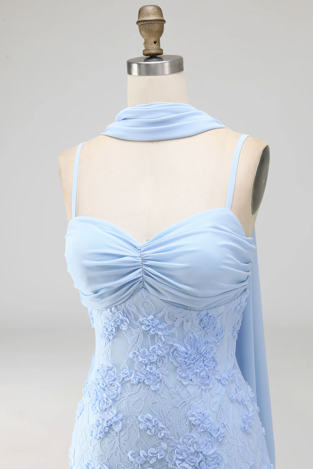 Blue Spaghetti Straps Sheath Floral Maxi Formal Dress