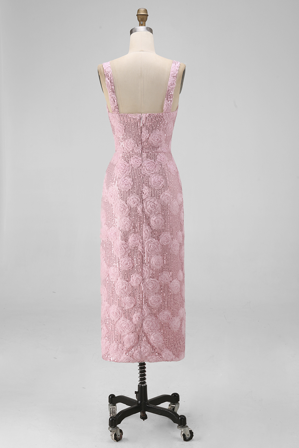 Sparkly Pink Sequin Floral Maxi Sheath Formal Dress with Slit