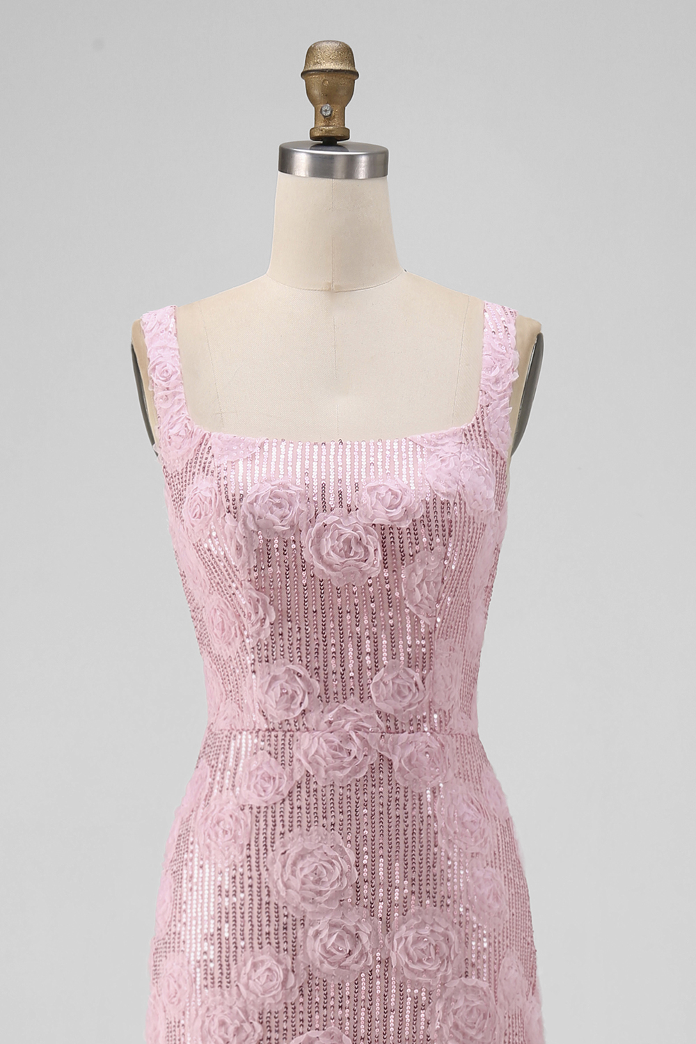 Sparkly Pink Sequin Floral Maxi Sheath Formal Dress with Slit
