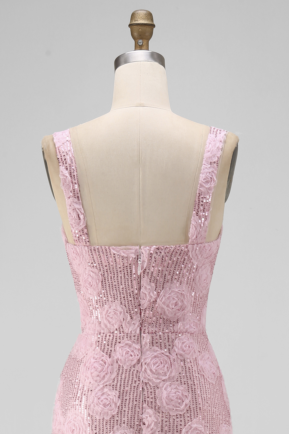 Sparkly Pink Sequin Floral Maxi Sheath Formal Dress with Slit