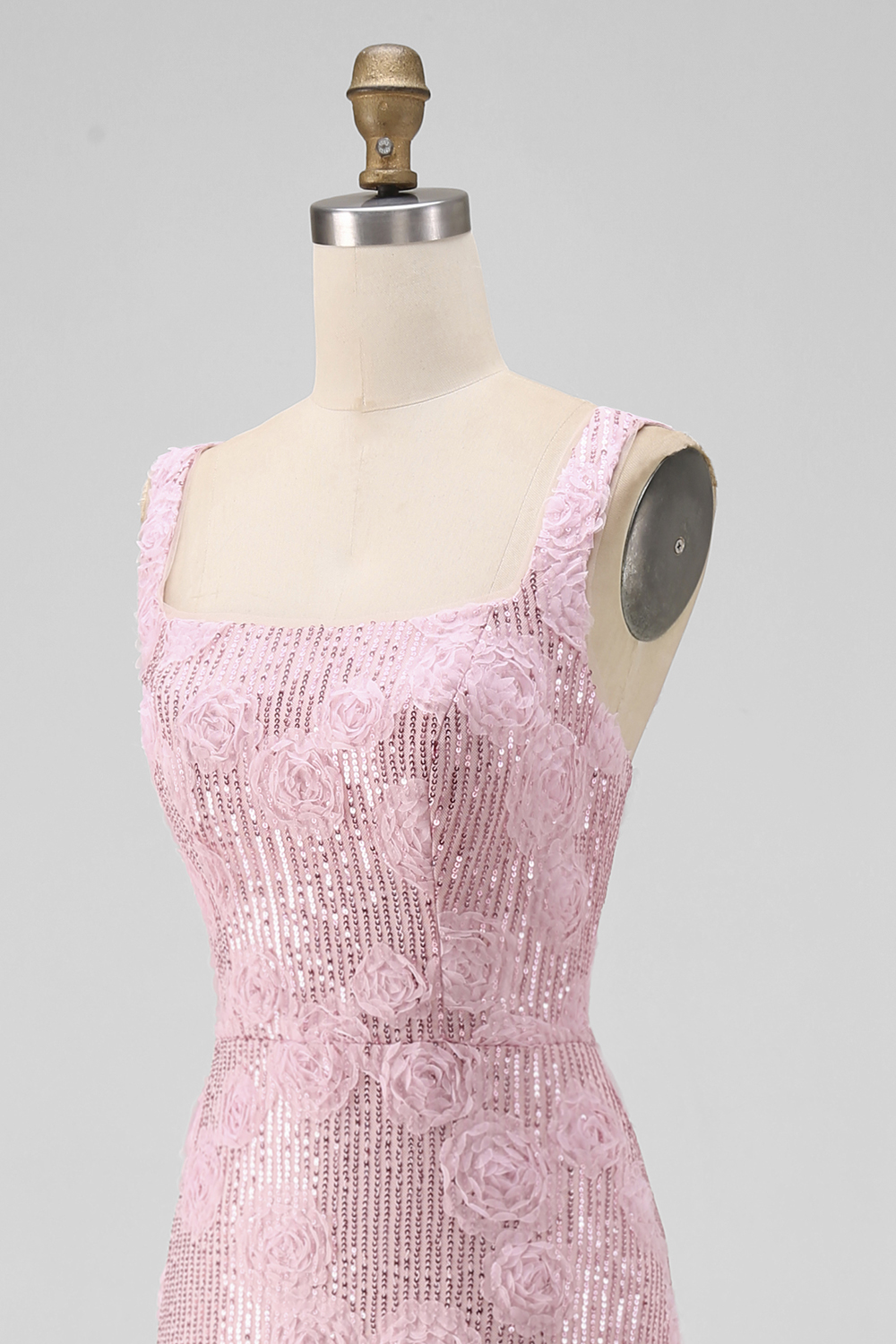 Sparkly Pink Sequin Floral Maxi Sheath Formal Dress with Slit