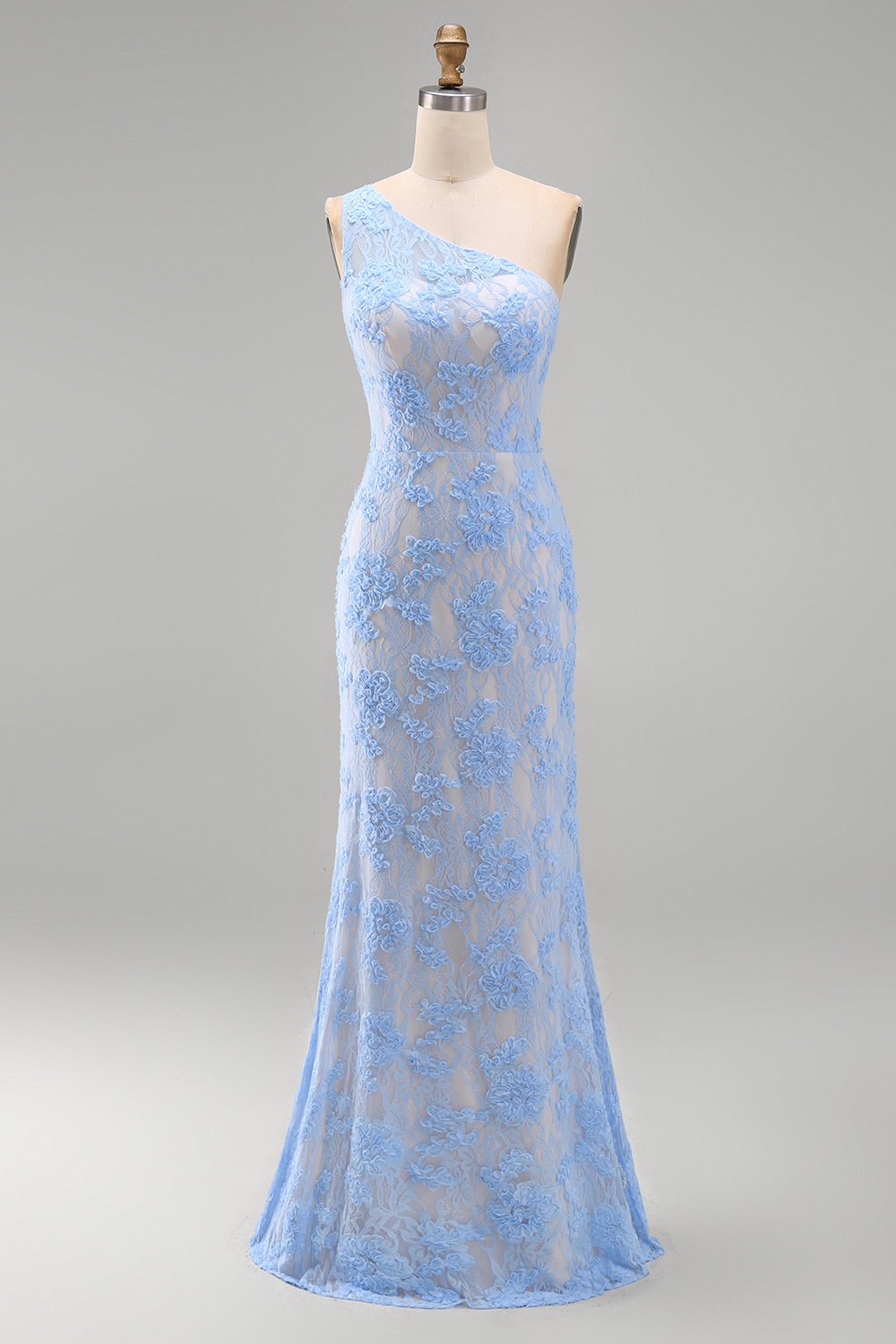 Blue Mermaid One Shoulder Floral Maxi Formal Dress