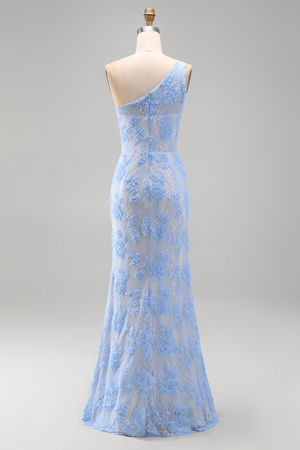 Blue Mermaid One Shoulder Floral Maxi Formal Dress