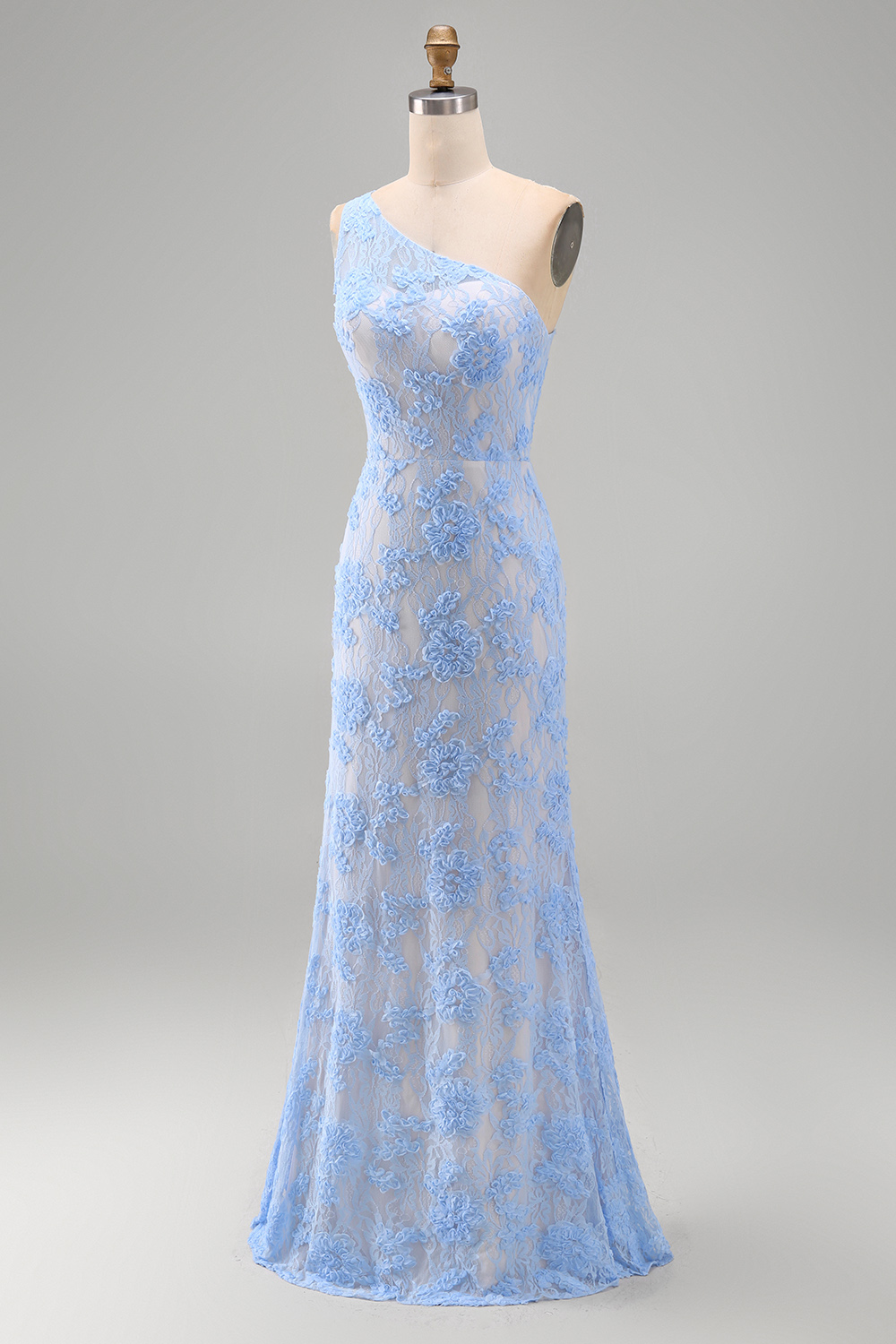 Blue Mermaid One Shoulder Floral Maxi Formal Dress