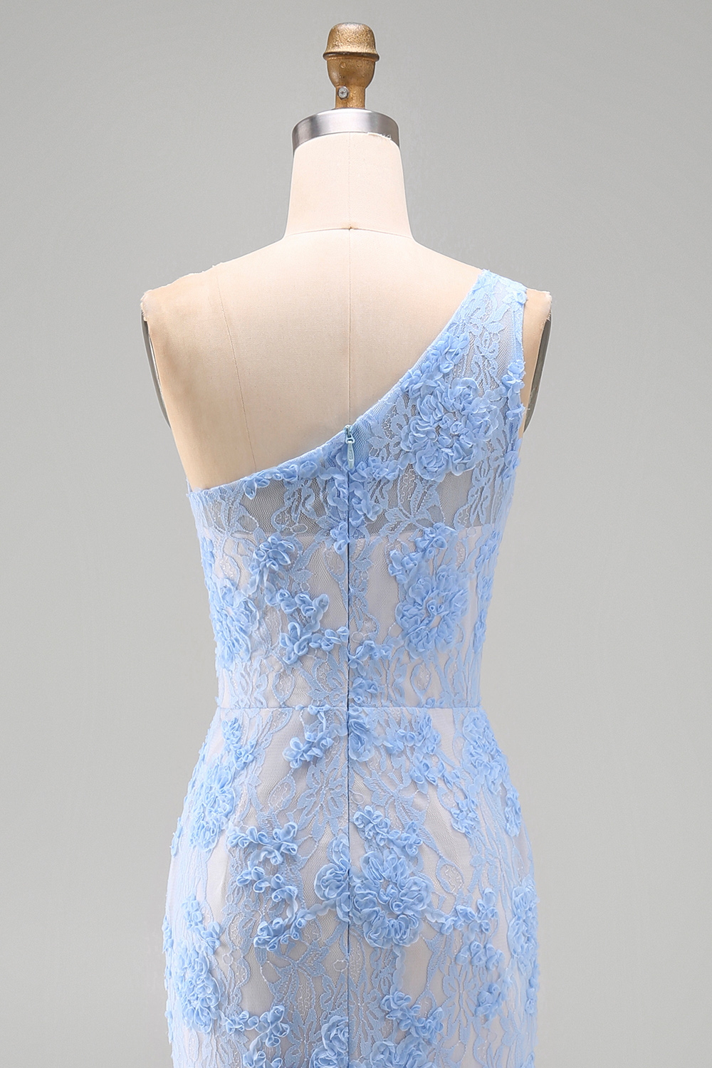 Blue Mermaid One Shoulder Floral Maxi Formal Dress