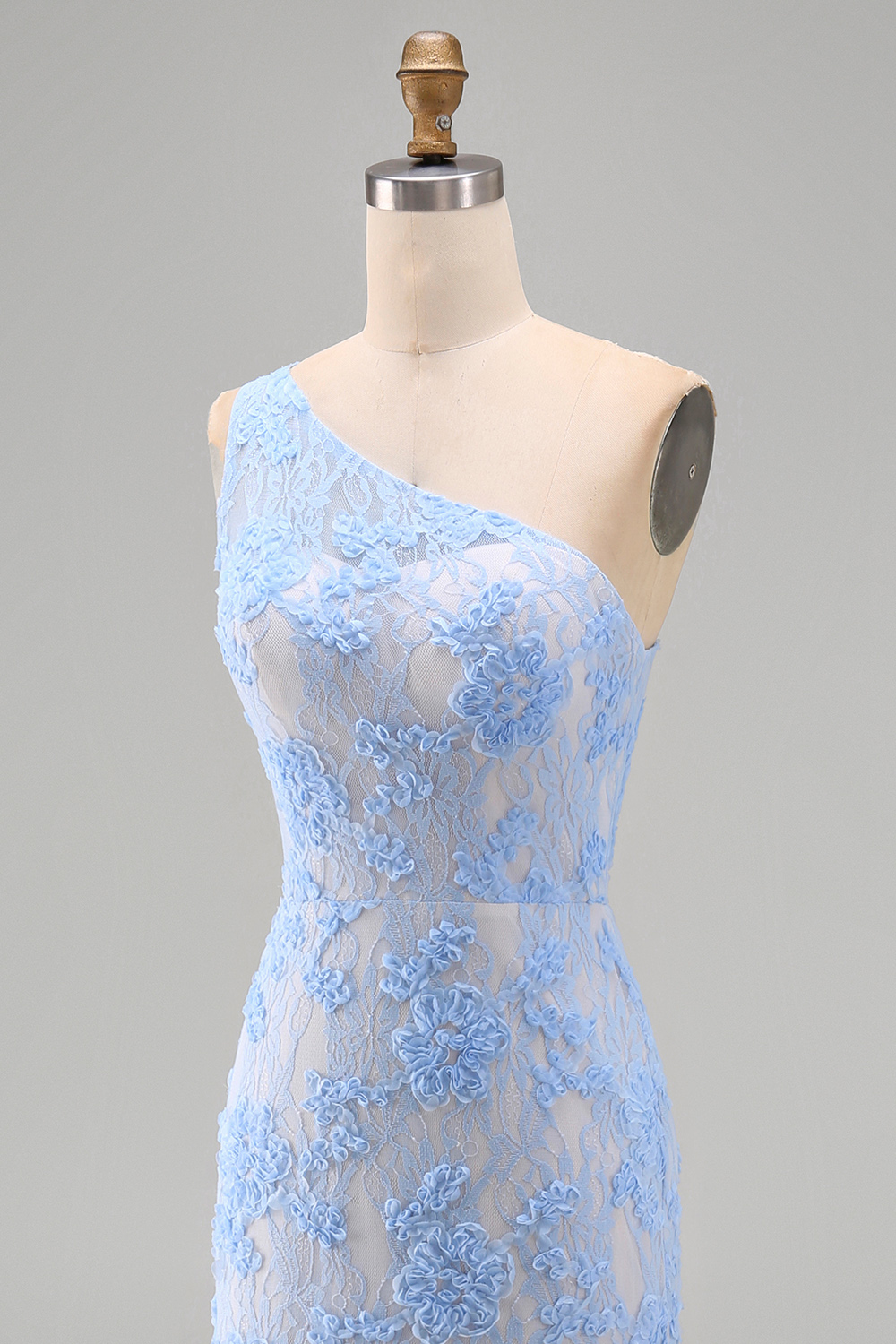 Blue Mermaid One Shoulder Floral Maxi Formal Dress