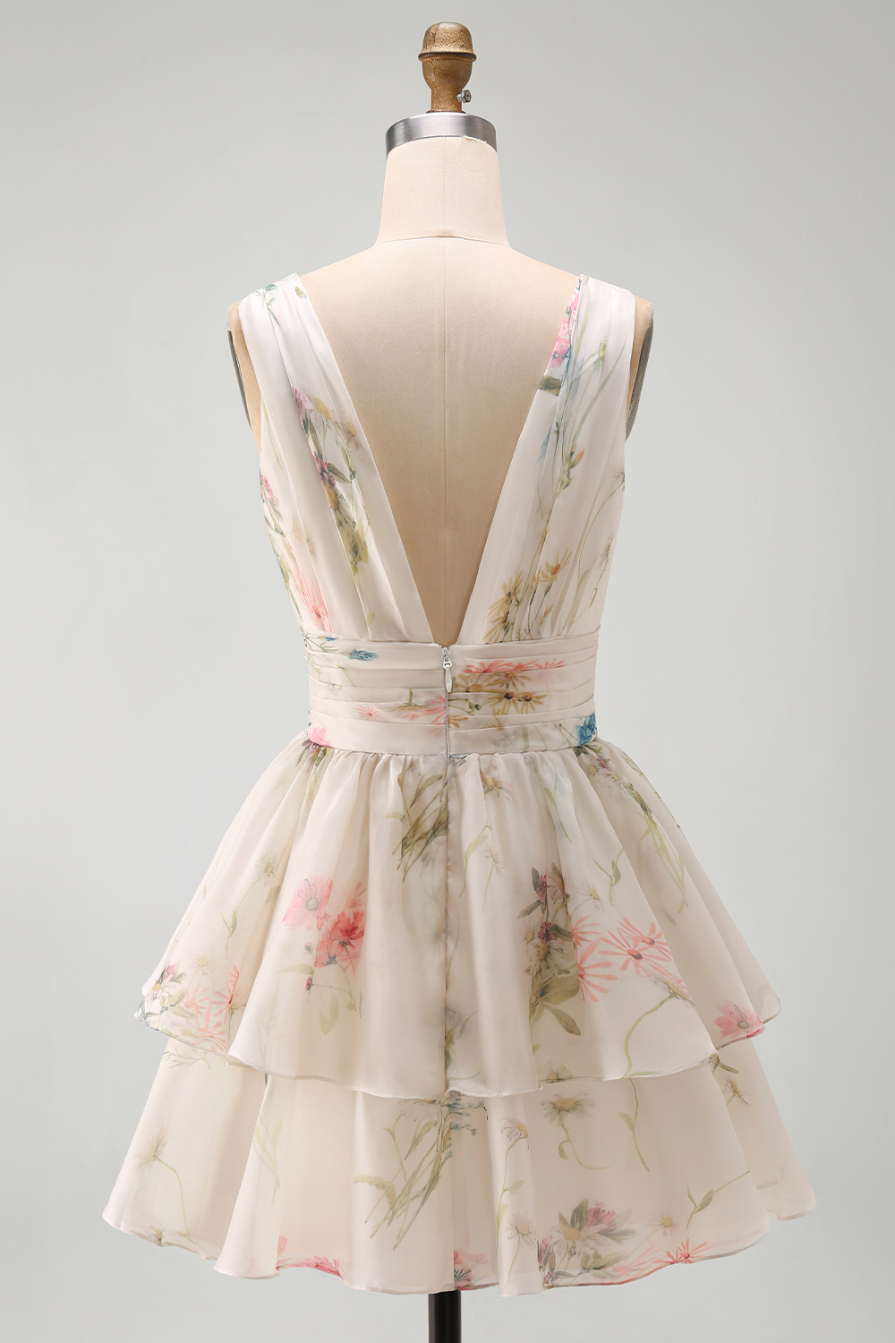 Floral Ruched V-Neck A Line Short Ivory Beach Wedding Reception Dress
