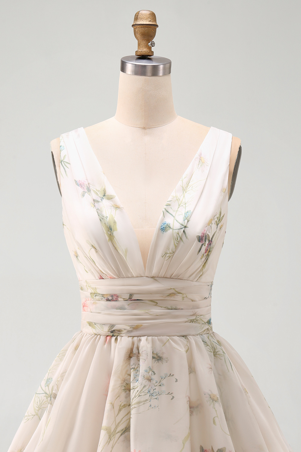 Floral Ruched V-Neck A Line Short Ivory Beach Wedding Reception Dress