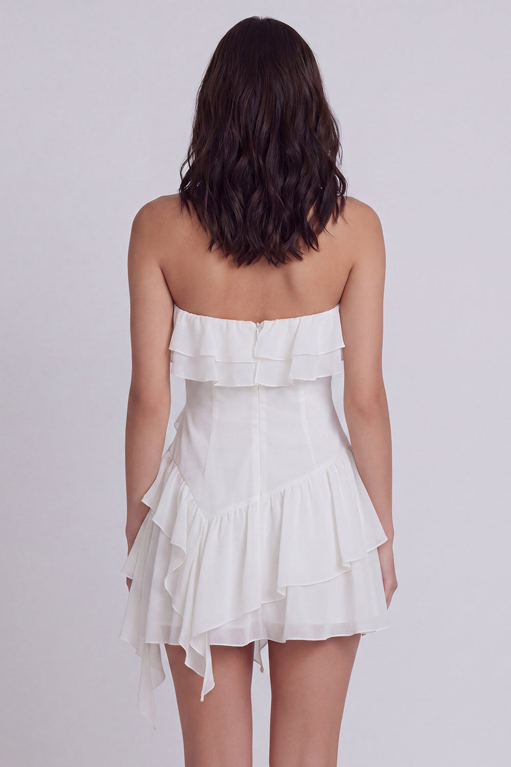 Strapless A Line Ivory Short Beach Wedding Reception Dress with Ruffles