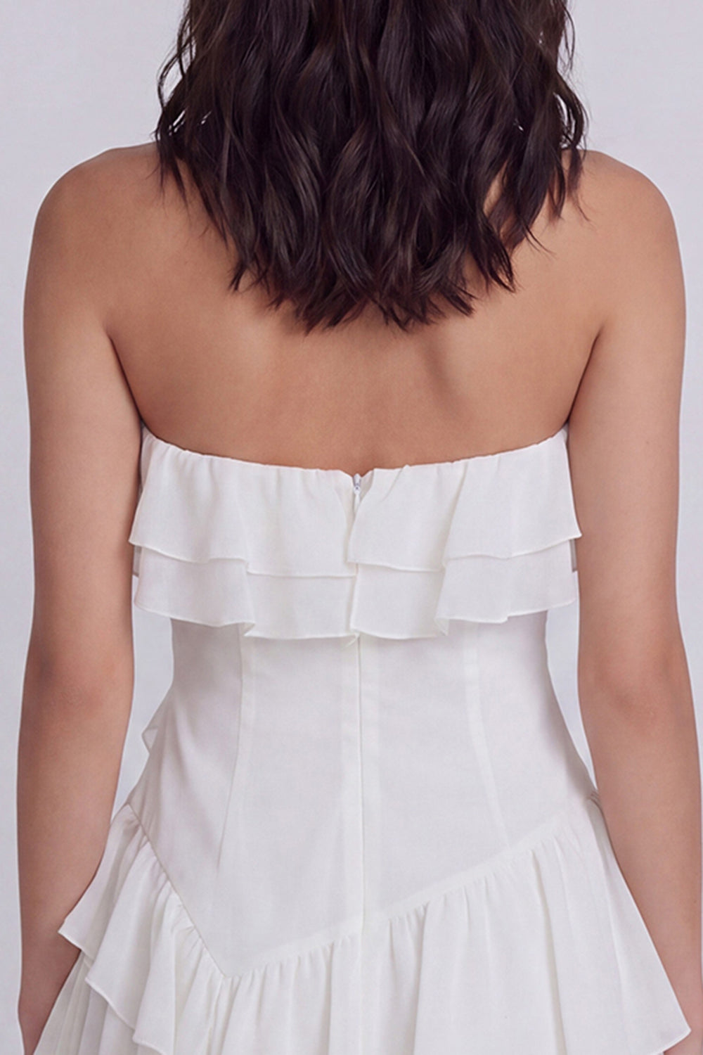 Strapless A Line Ivory Short Beach Wedding Reception Dress with Ruffles