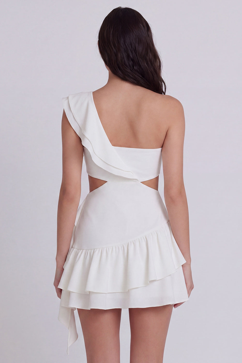 Cut Out One Shoulder A Line Short Beach Ivory Engagement Dress with Ruffles
