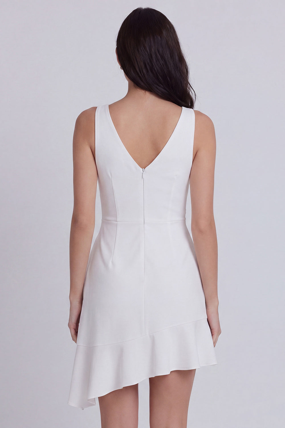 V-Neck Ivory Ruched Short Graduation Dress with Ruffles