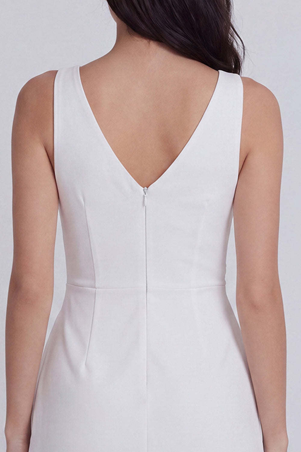 V-Neck Ivory Ruched Short Graduation Dress with Ruffles