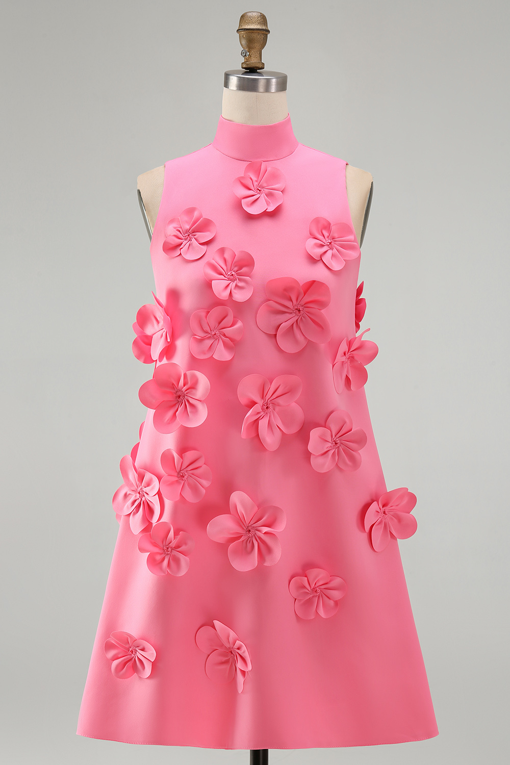 Blue Floral Short High Neck A Line Homecoming Dress