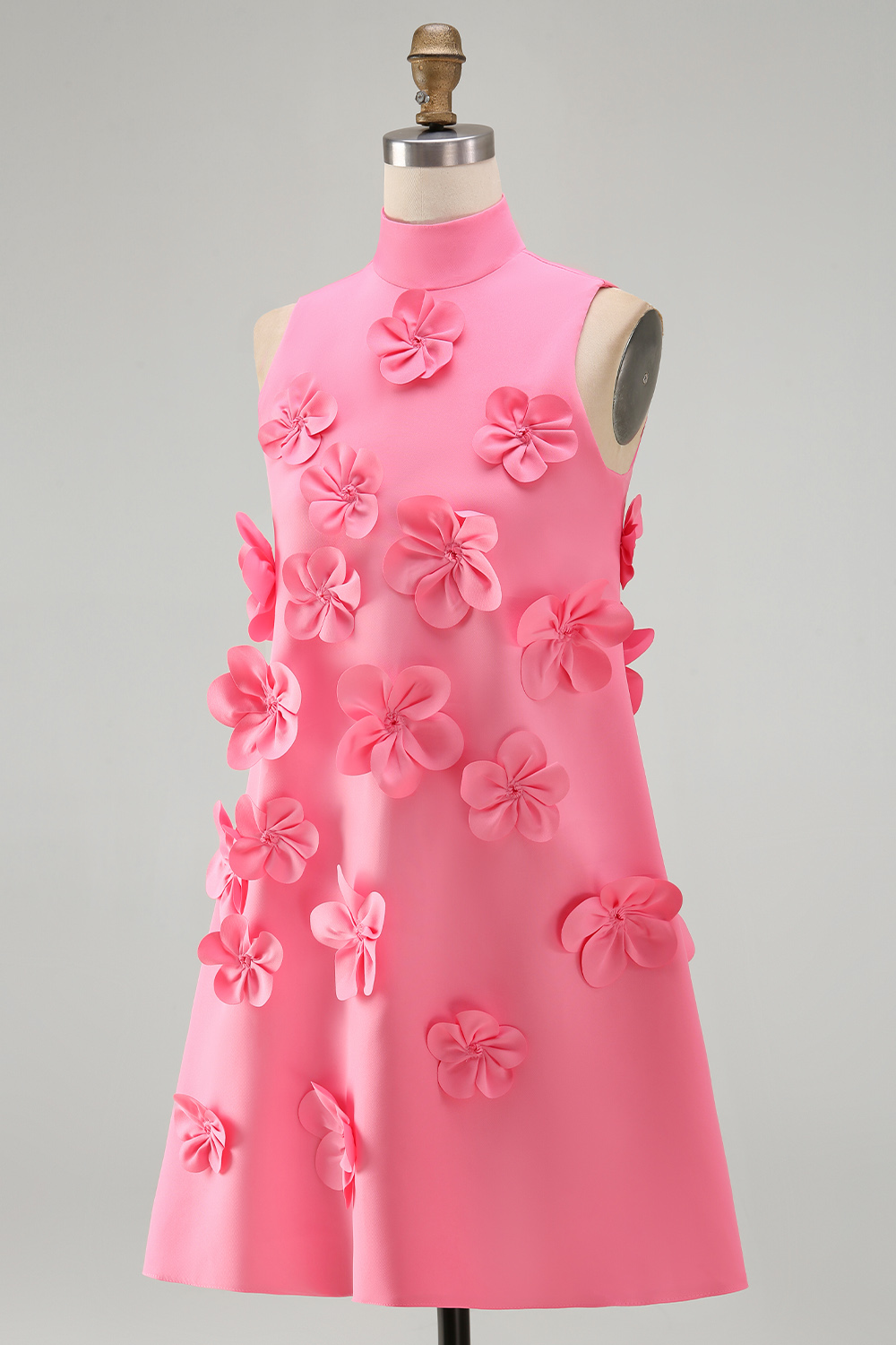 Blue Floral Short High Neck A Line Homecoming Dress