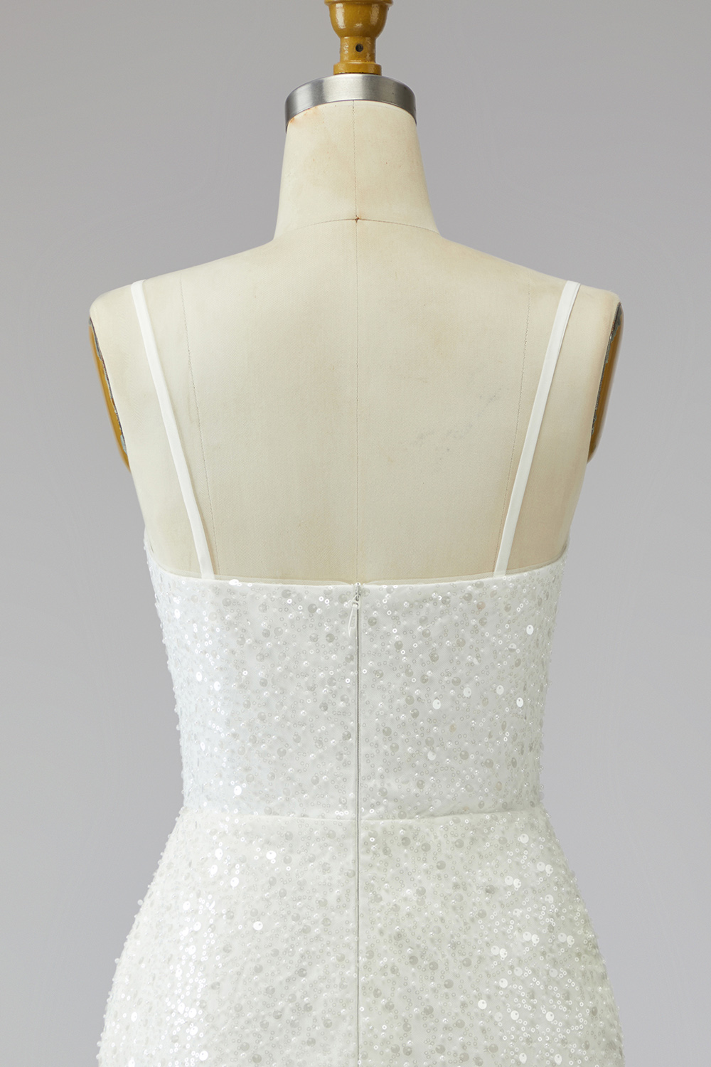 Tight Short Sparkly Ivory Spaghetti Straps Beaded Graduation Dress with Fringes
