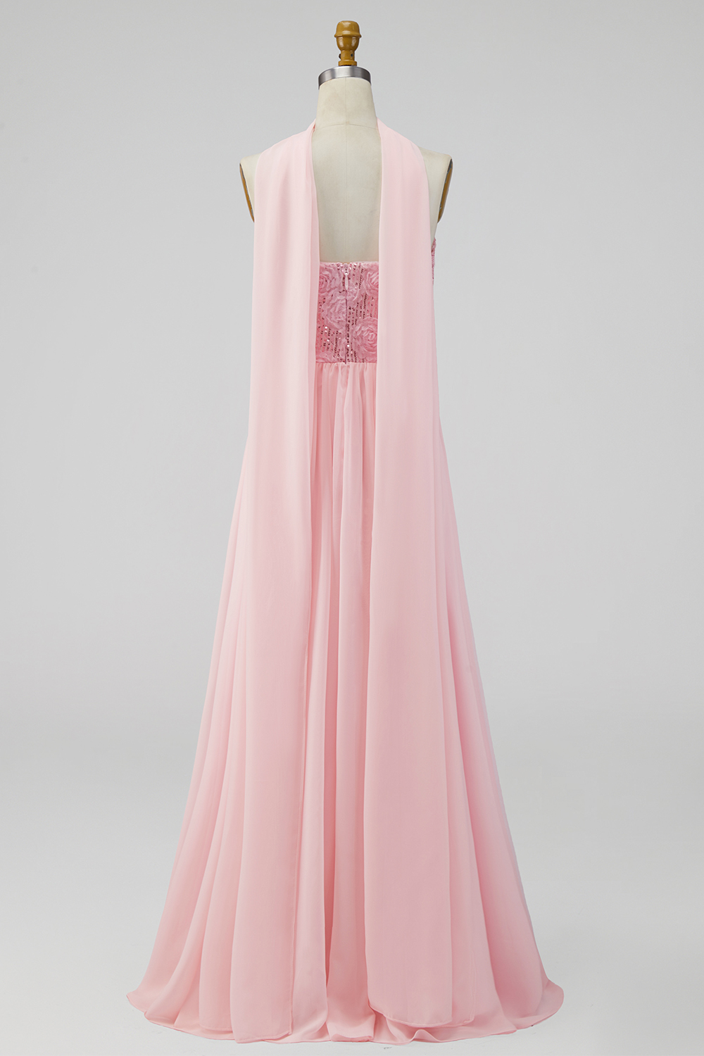 Pink Strapless Floral Long A Line Formal Dress with Slit