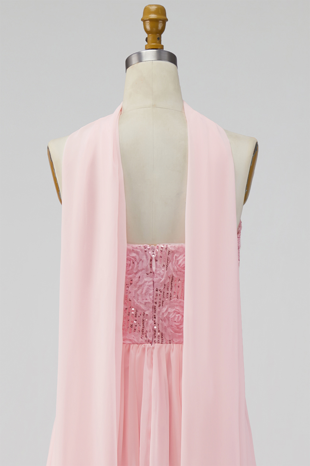 Pink Strapless Floral Long A Line Formal Dress with Slit