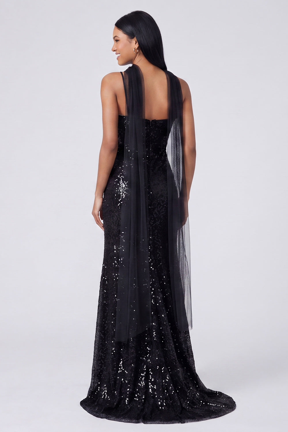 Sparkly Yellow Mermaid V-Neck Sequins Long Formal Dress with Slit
