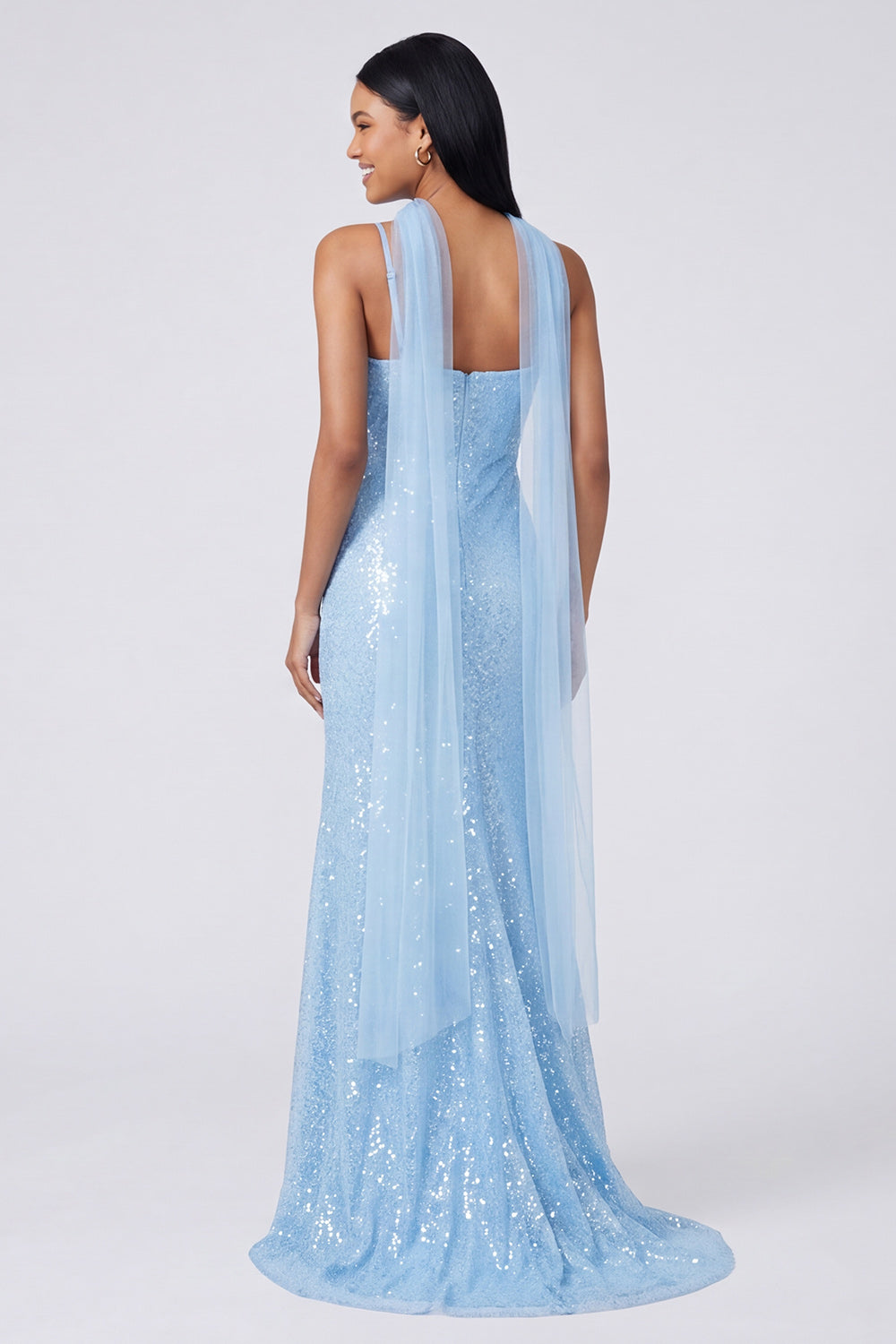 Sparkly Yellow Mermaid V-Neck Sequins Long Formal Dress with Slit