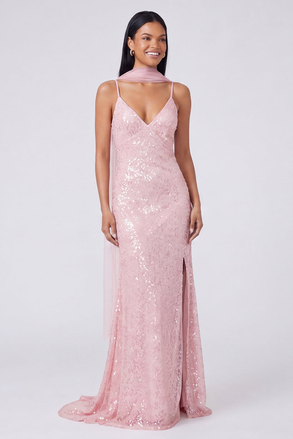 Sparkly Yellow Mermaid V-Neck Sequins Long Formal Dress with Slit