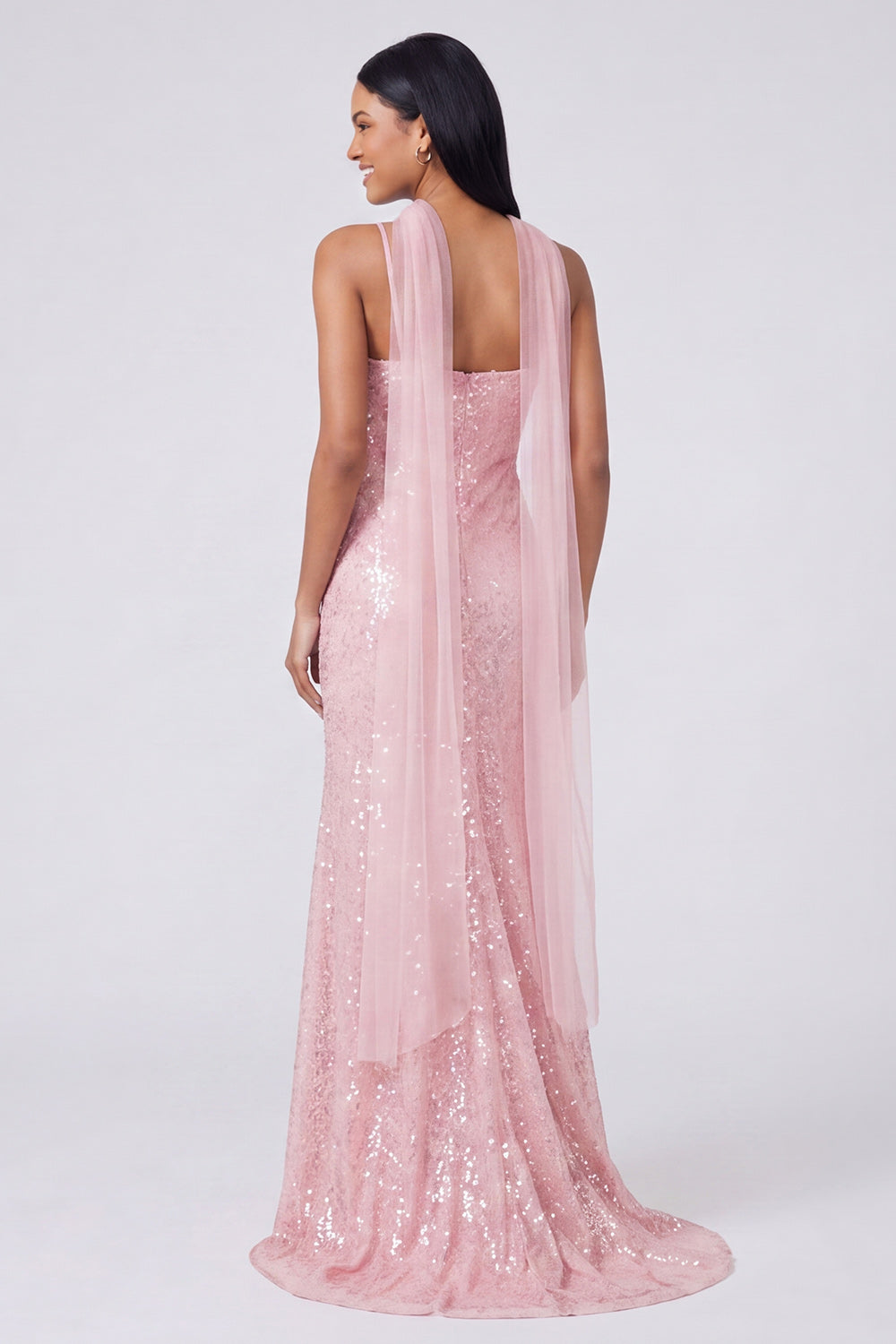 Sparkly Yellow Mermaid V-Neck Sequins Long Formal Dress with Slit