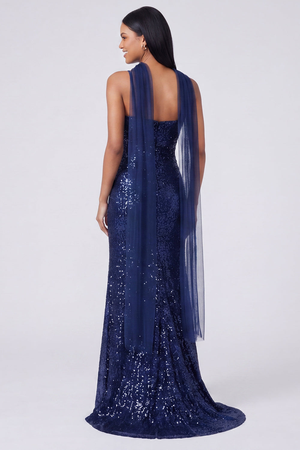 Sparkly Yellow Mermaid V-Neck Sequins Long Formal Dress with Slit