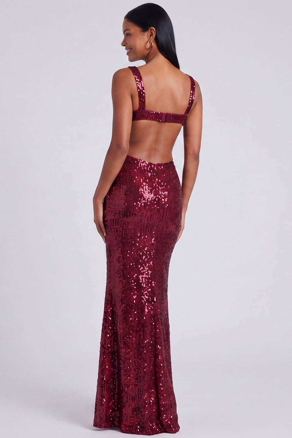 Sparkly Light Blue Mermaid Sequins Square Neck Long Formal Dress