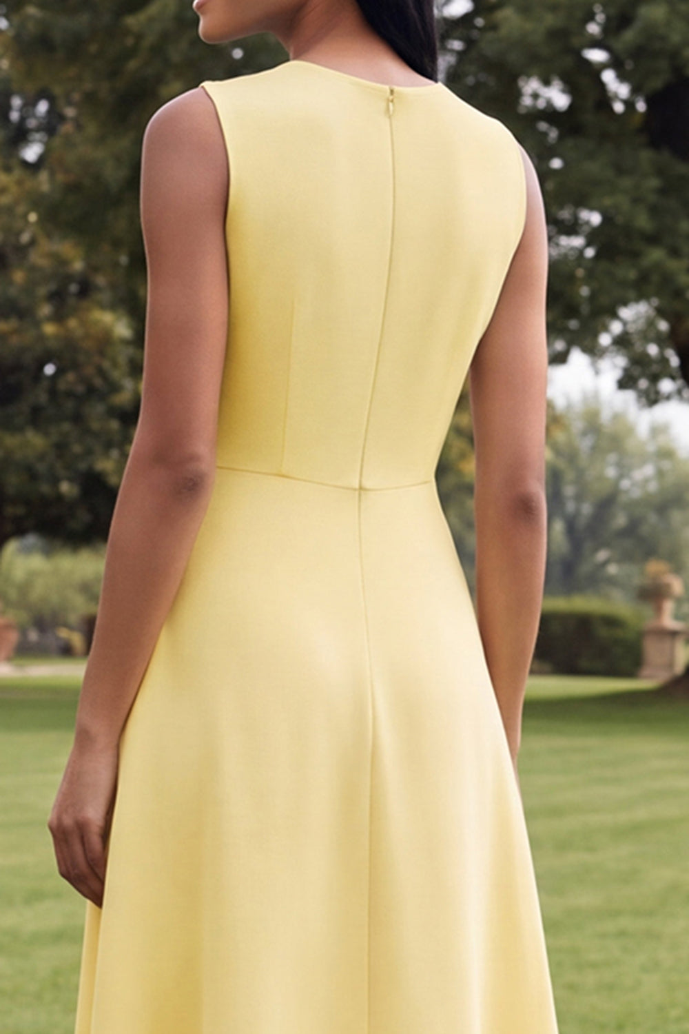 A Line Round Neck Yellow Floral Maxi Formal Dress
