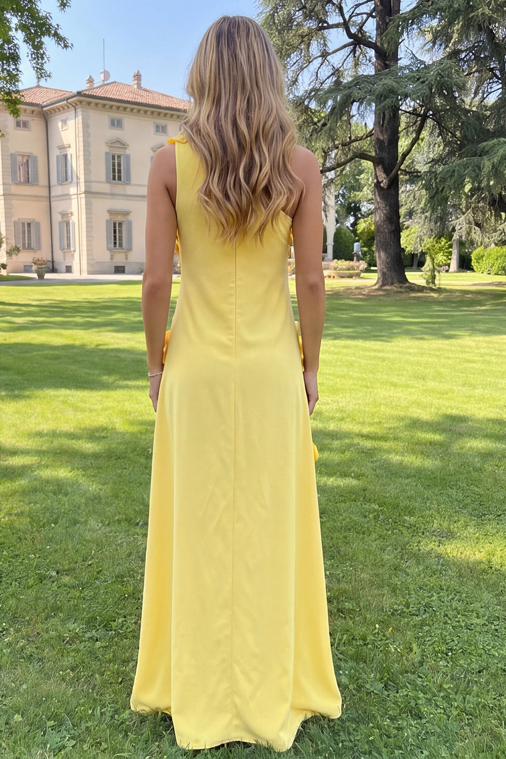 Floral Yellow Sheath One Shoulder Maxi Formal Dress