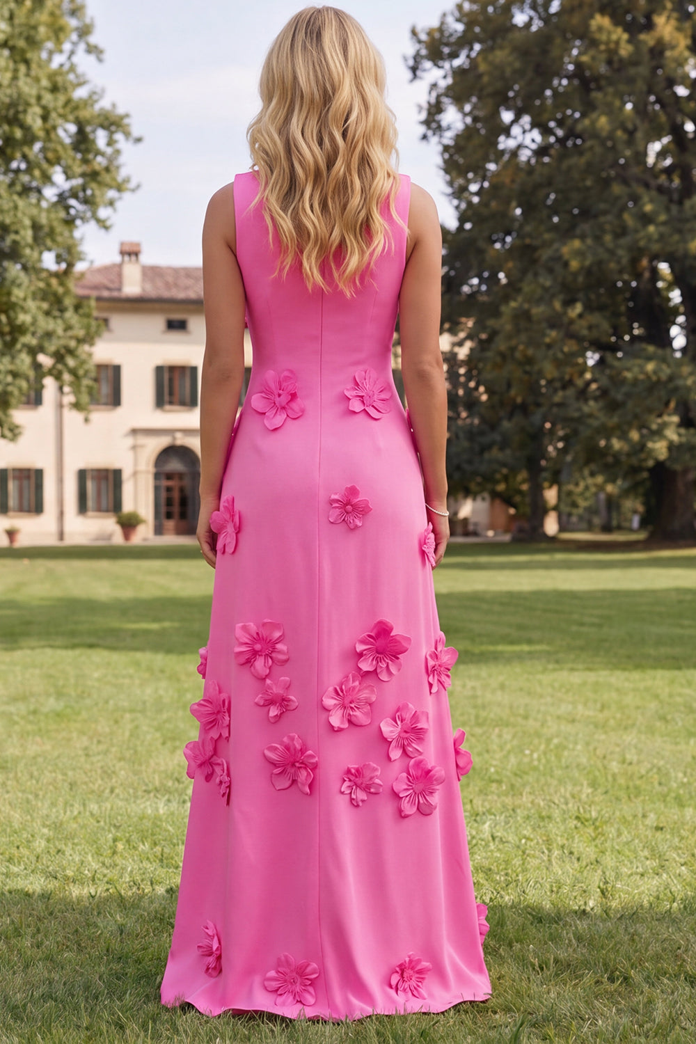 Floral Black Boat Neck A Line Maxi Formal Dress