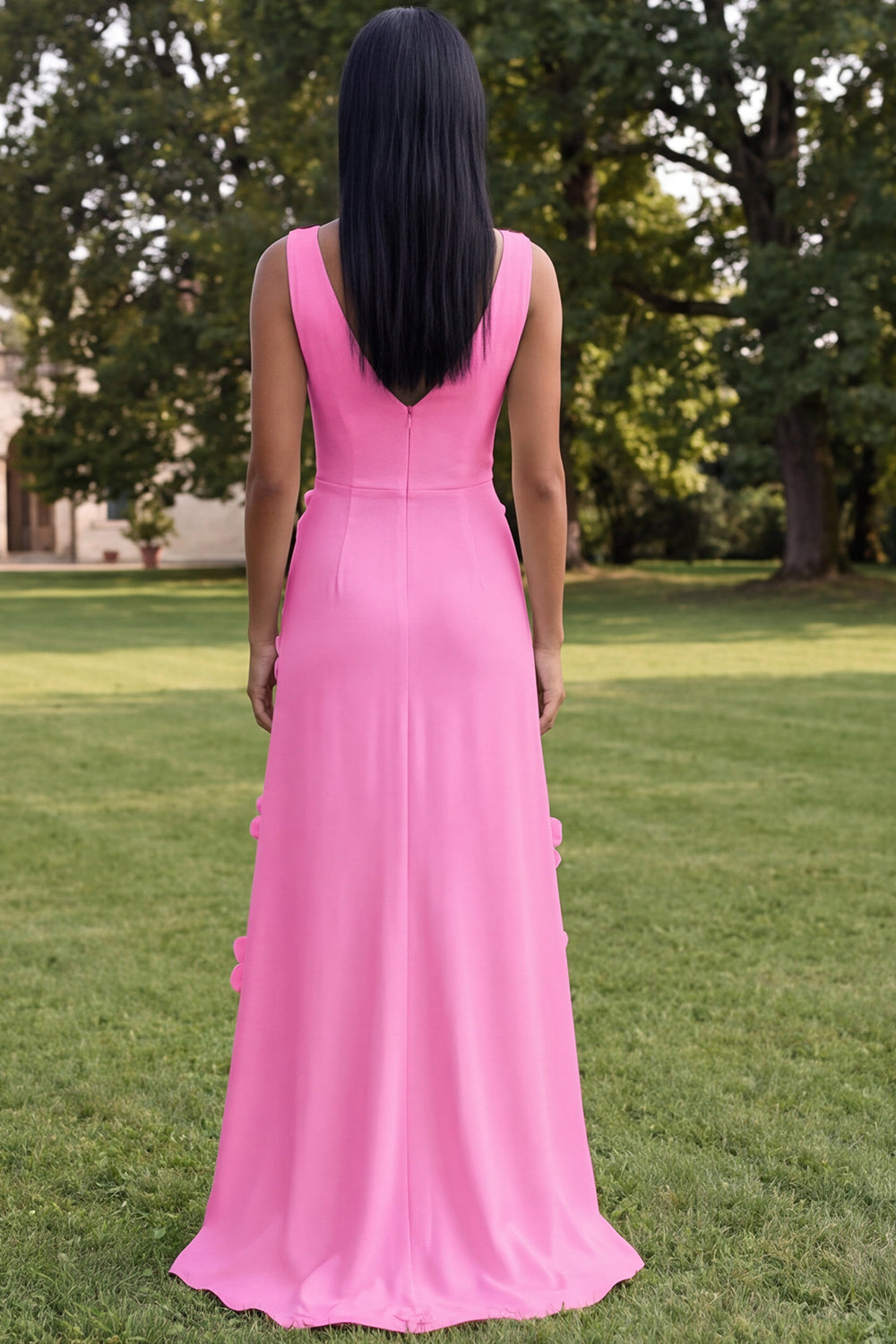 Floral Butter Yellow Sheath V-Neck Long Formal Dress