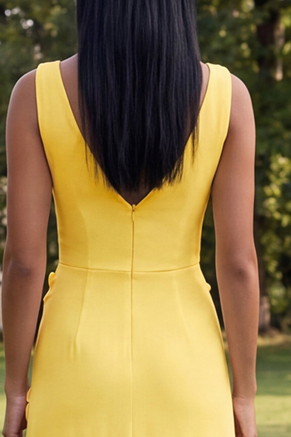 Floral Butter Yellow Sheath V-Neck Long Formal Dress