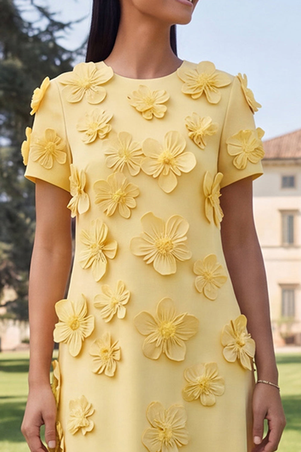 Dark Green Floral A Line Round Neck Long Formal Dress with Sleeves