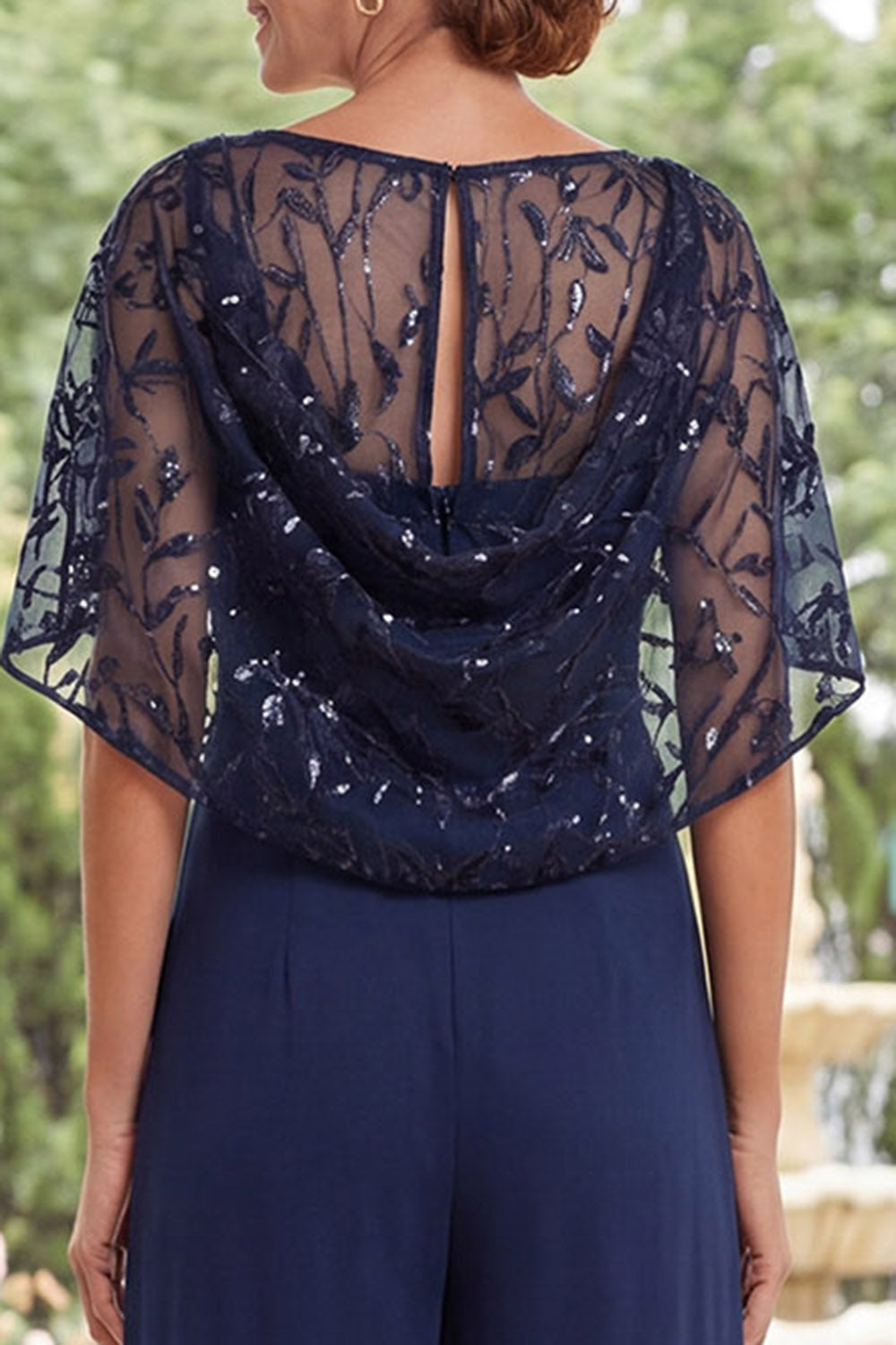 Sparkly Navy Long Beaded Mother of the Bride Jumpsuits with Cape