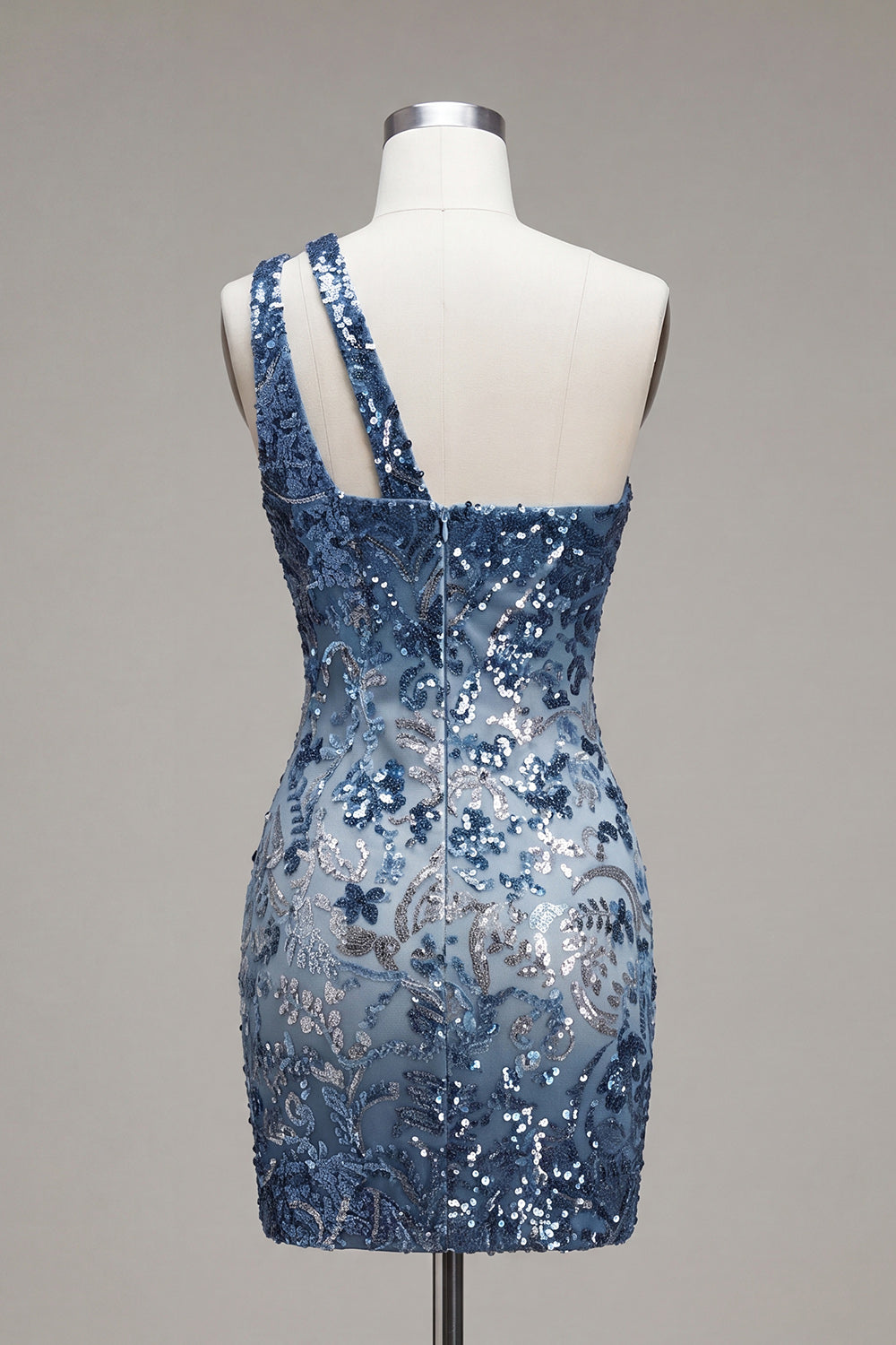 Sparkly Navy Tight Keyhole Short Beaded Floral Homecoming Dress