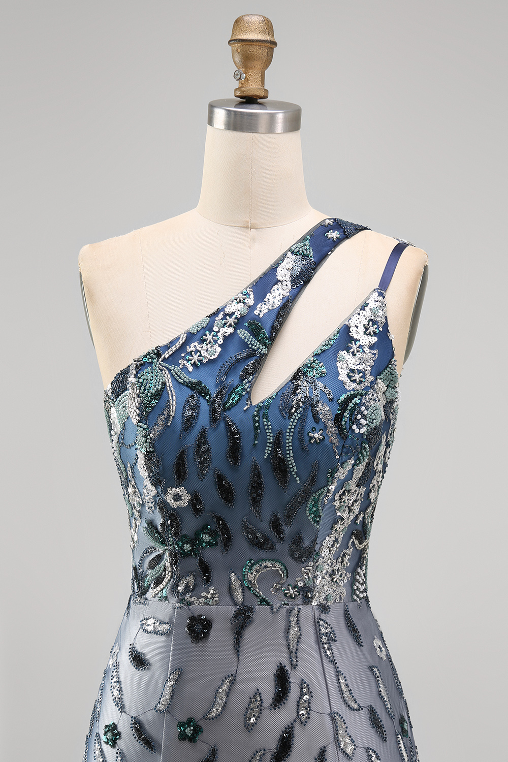 Sparkly Navy Tight Keyhole Short Beaded Floral Homecoming Dress