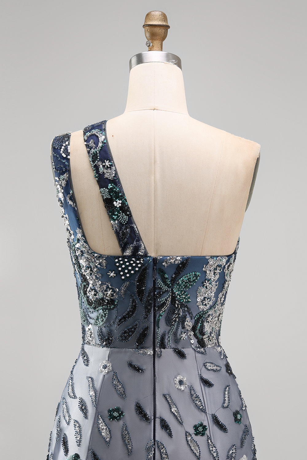 Sparkly Navy Tight Keyhole Short Beaded Floral Homecoming Dress