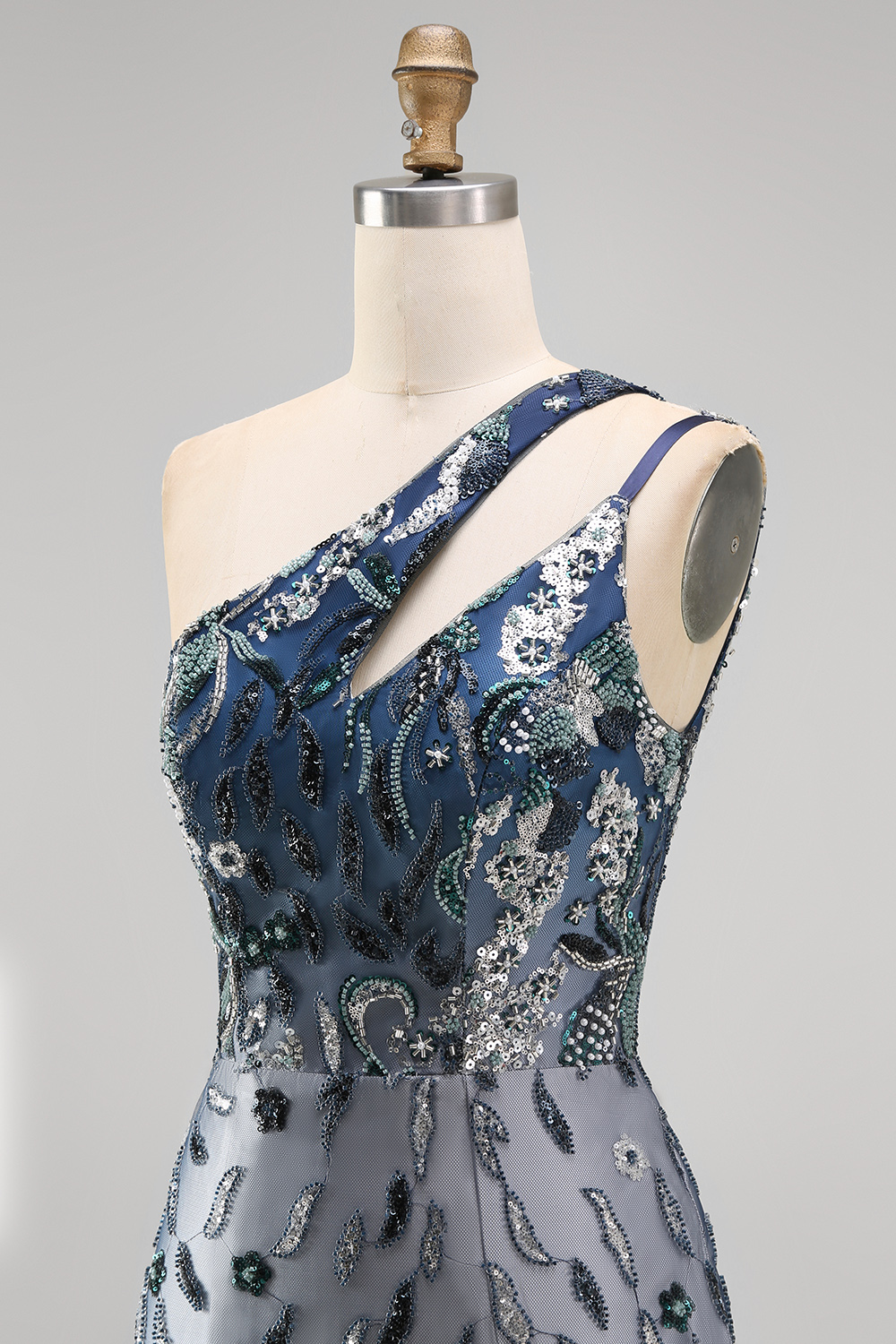 Sparkly Navy Tight Keyhole Short Beaded Floral Homecoming Dress