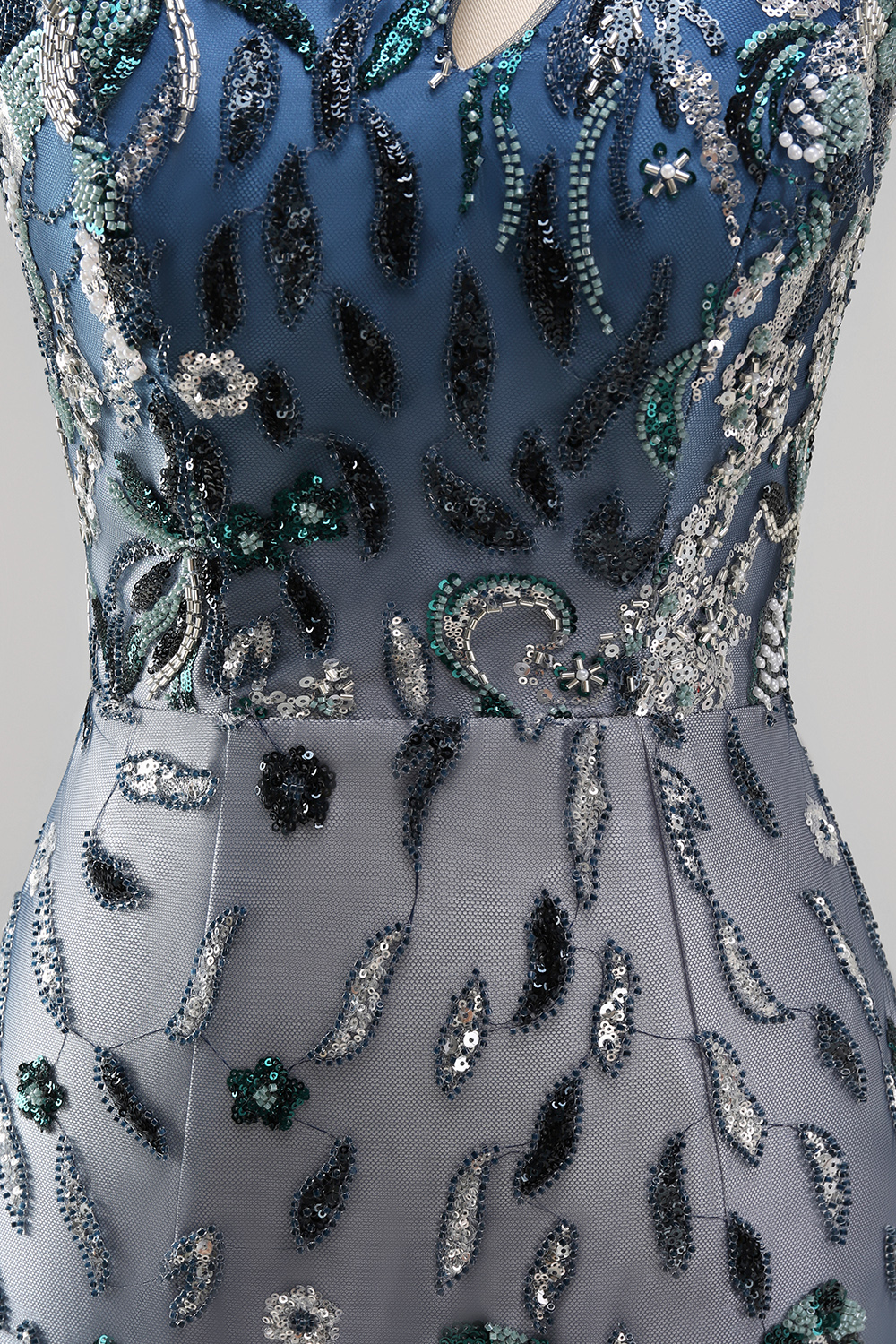Sparkly Navy Tight Keyhole Short Beaded Floral Homecoming Dress