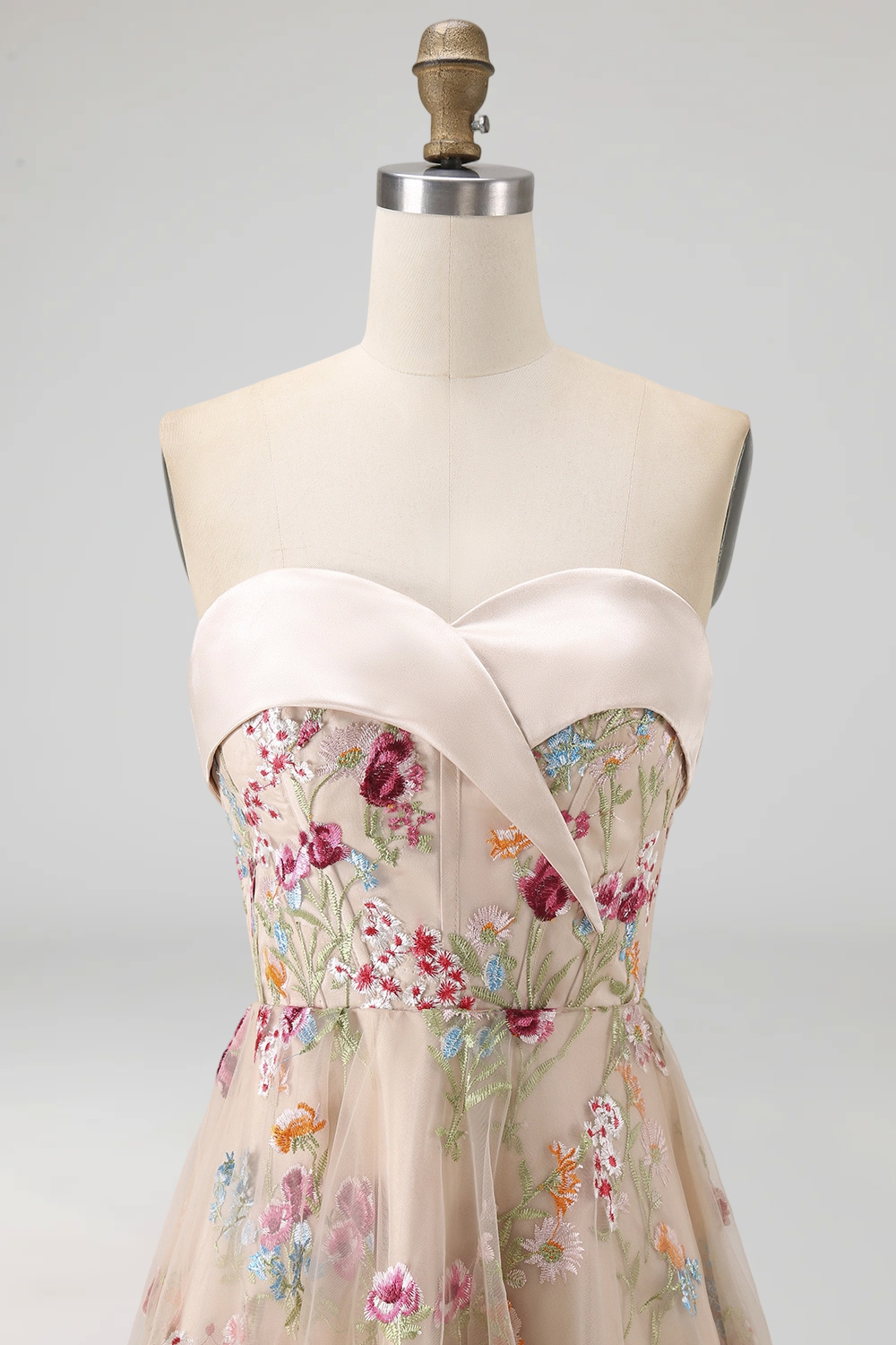 Basque Waist High Low Corset Floral Champagne Mother of the Bride Dress with Ruffles
