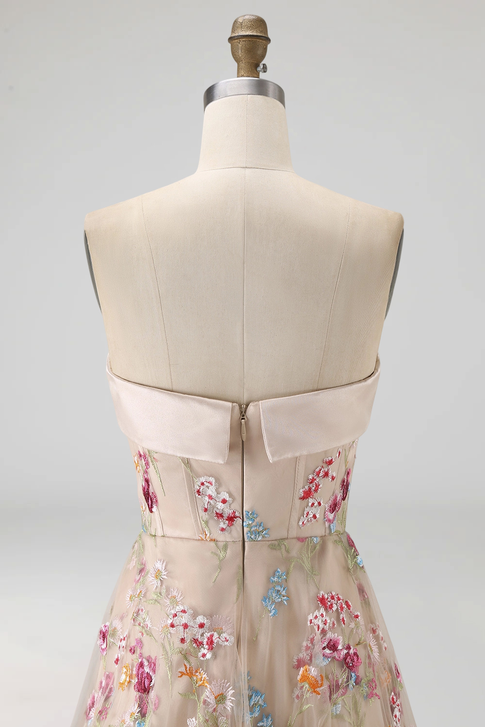 Basque Waist High Low Corset Floral Champagne Mother of the Bride Dress with Ruffles