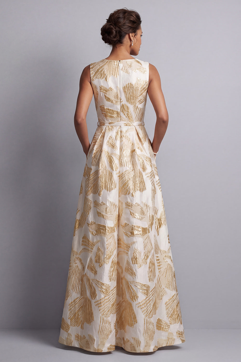 Jacquard Champagne Boat Neck Mother of the Bride Jumpsuits with Pockets