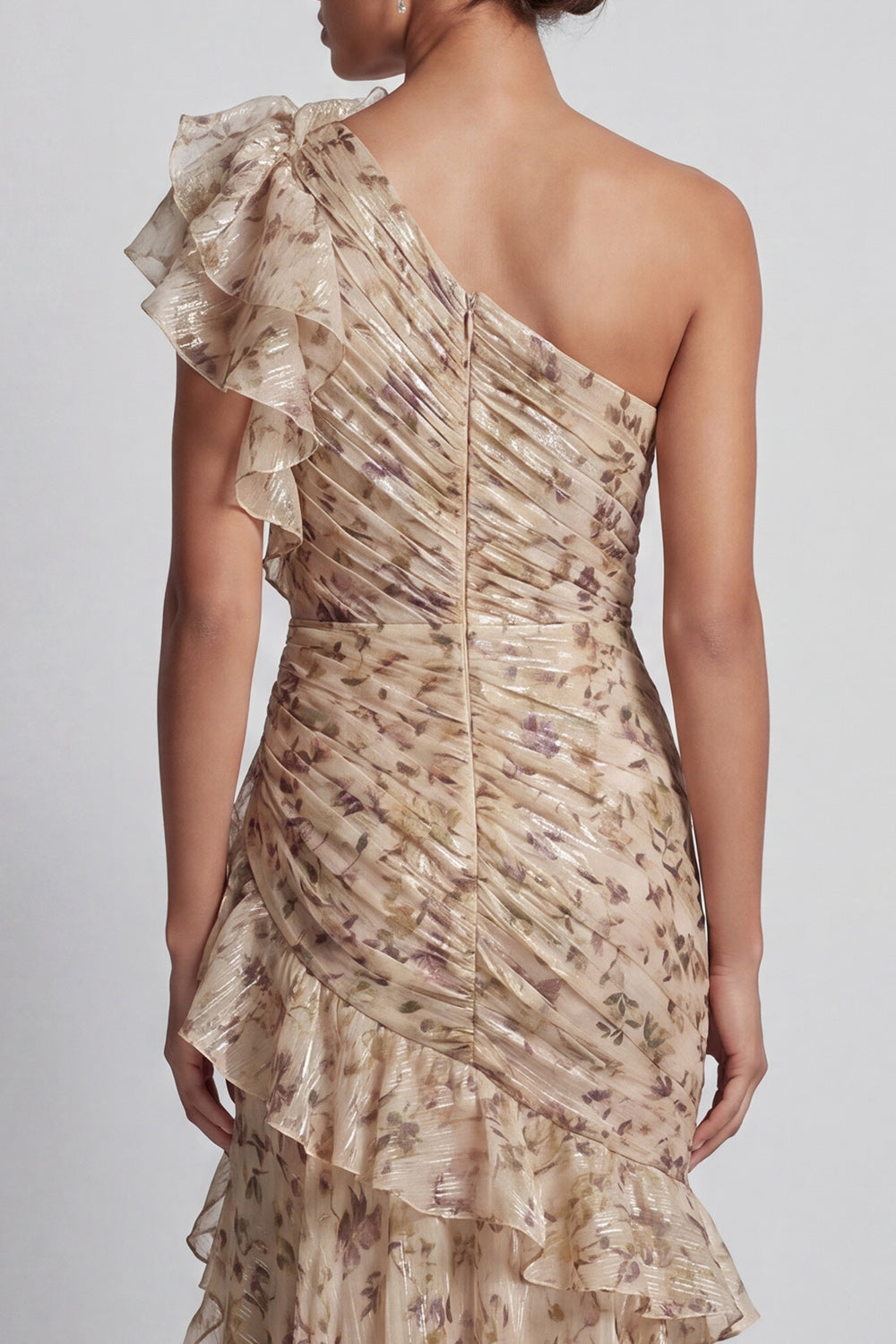 Champagne Mermaid Long Floral Ruffled Mother of the Bride Dress with Slit