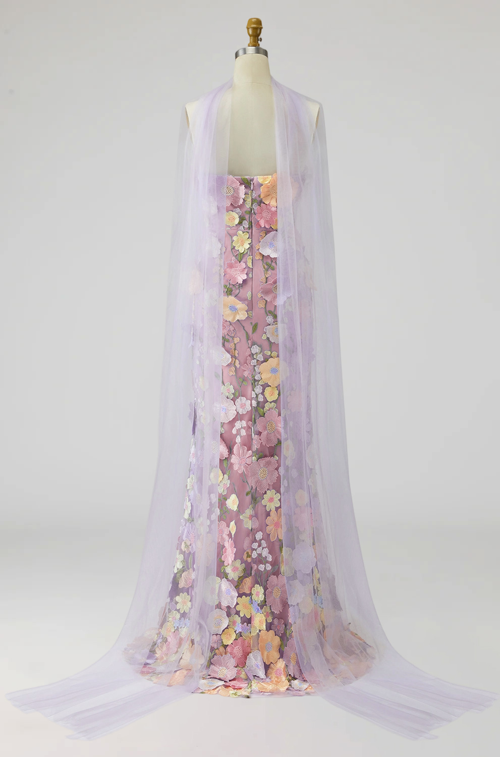 Mermaid Floral Light Purple Long Strapless Mother of the Bride Dress with Slit