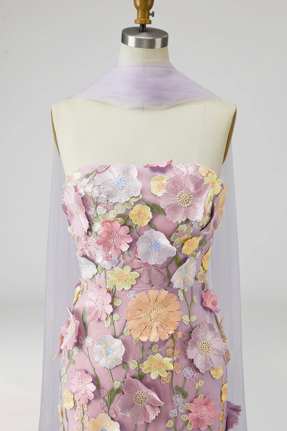 Mermaid Floral Light Purple Long Strapless Mother of the Bride Dress with Slit